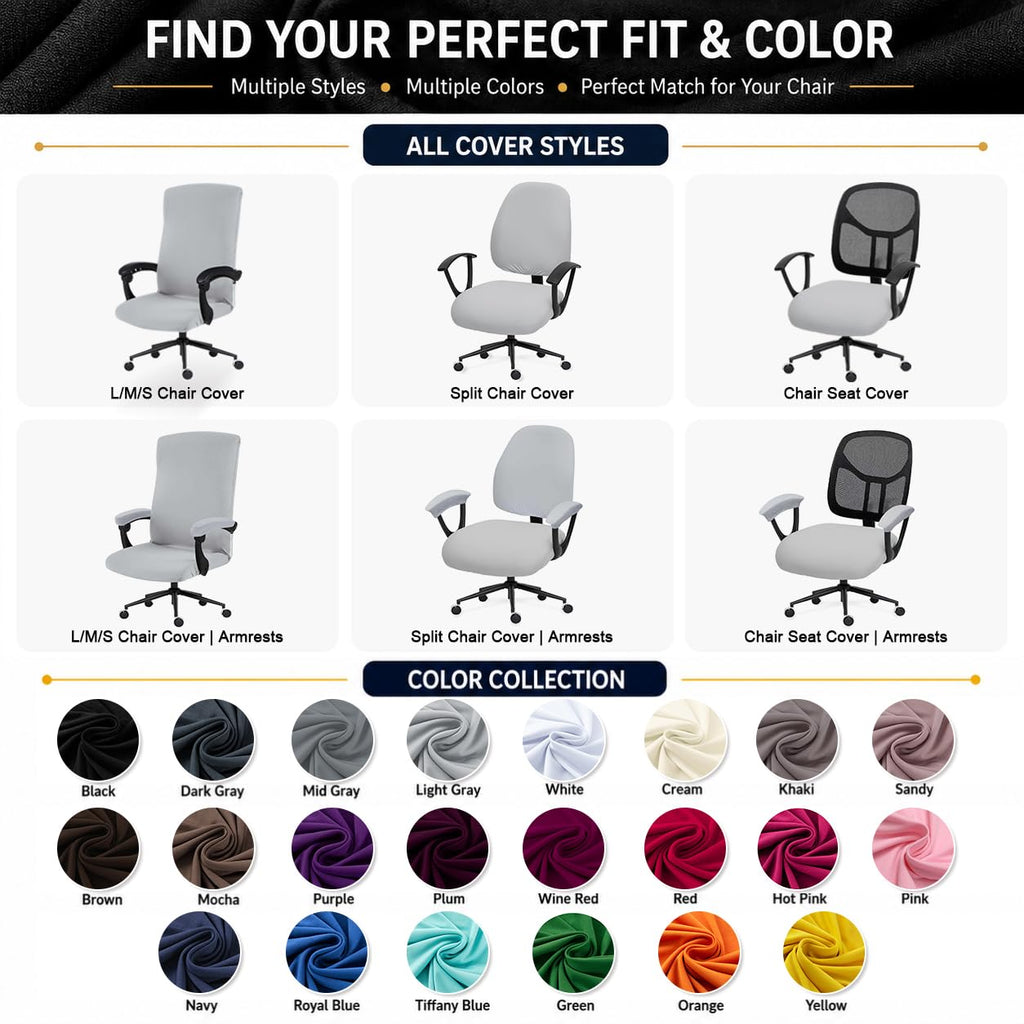 Water-Resistant Stretchable Desk Office Chair Seat Cushion Covers - Universal Spandex Computer Chair Slipcover - Removable Washable Cushion Protectors for Dogs, Cats, Black