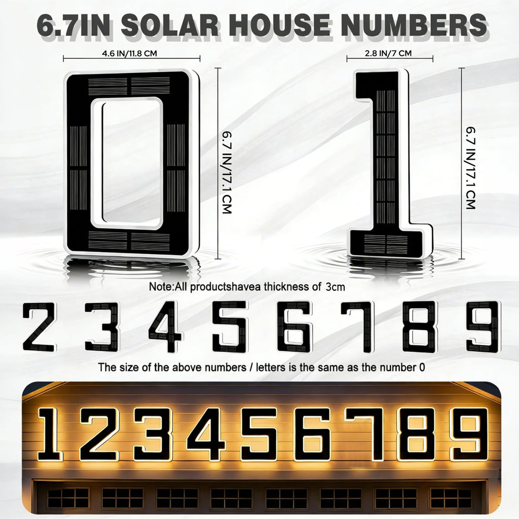 ISUNMEA 6.7 Inch Solar Lighted House Numbers for Outside, Light Up Waterproof LED Address Signs for Houses, Backlit Illuminated Exterior Modern House Numbers Light (0-Black, 6.7IN)