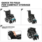 monicare Wheel Chair for Adults with Swing-Away Footrest and Loop-Lock Handbrakes 17.5 inch Seat Wheel Chair 15" Rear Wheel Lightweight Ultralight Transport Chair for Travel Compact Storage, 250 lbs