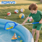 ROMIVO Hot Tub Pool Skimmer Net with Pole for Above Ground Inground Pool, Fine Mesh Pool Net Skimmer for Hot Tub Spa Fountain Pond, Pool Nets for Cleaning Length 31.7'' to 5.7 FT