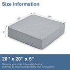 Shinnwa Gel Memory Foam Recliner Cushion for Elderly, Extra Large Seat Cushion, Dual-Layer Foam Chair Pad for Couch, Armchair, Wicker Chairs, Floor, 20 × 20 × 5in, Light Gray