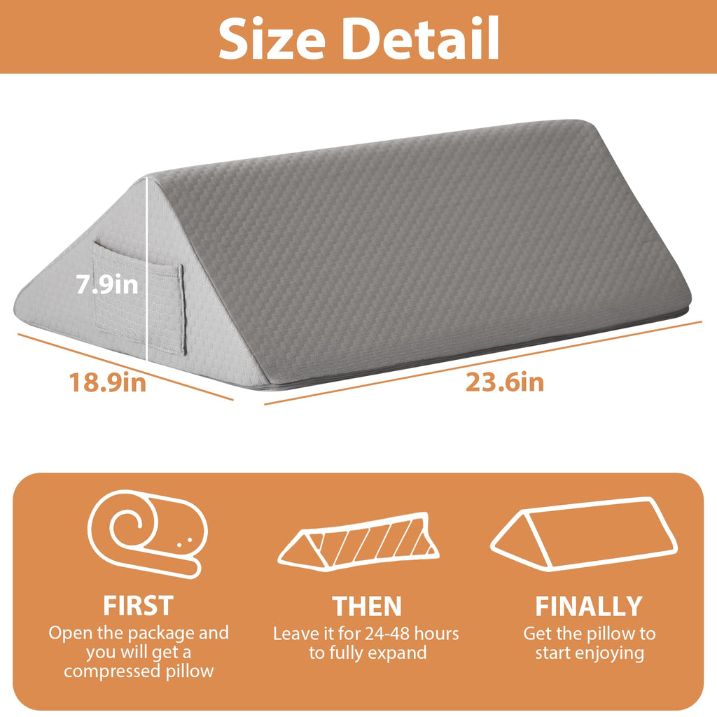 BIEEZZK Knee Wedge Pillow, Knee Pillows for Knee Pain, Leg Wedge for Knee Surgery Recovery, Memory Foam Triangle Pillow for Leg, Back Support, Sciatica Knee Hip Ankles Back Pain Relief Grey