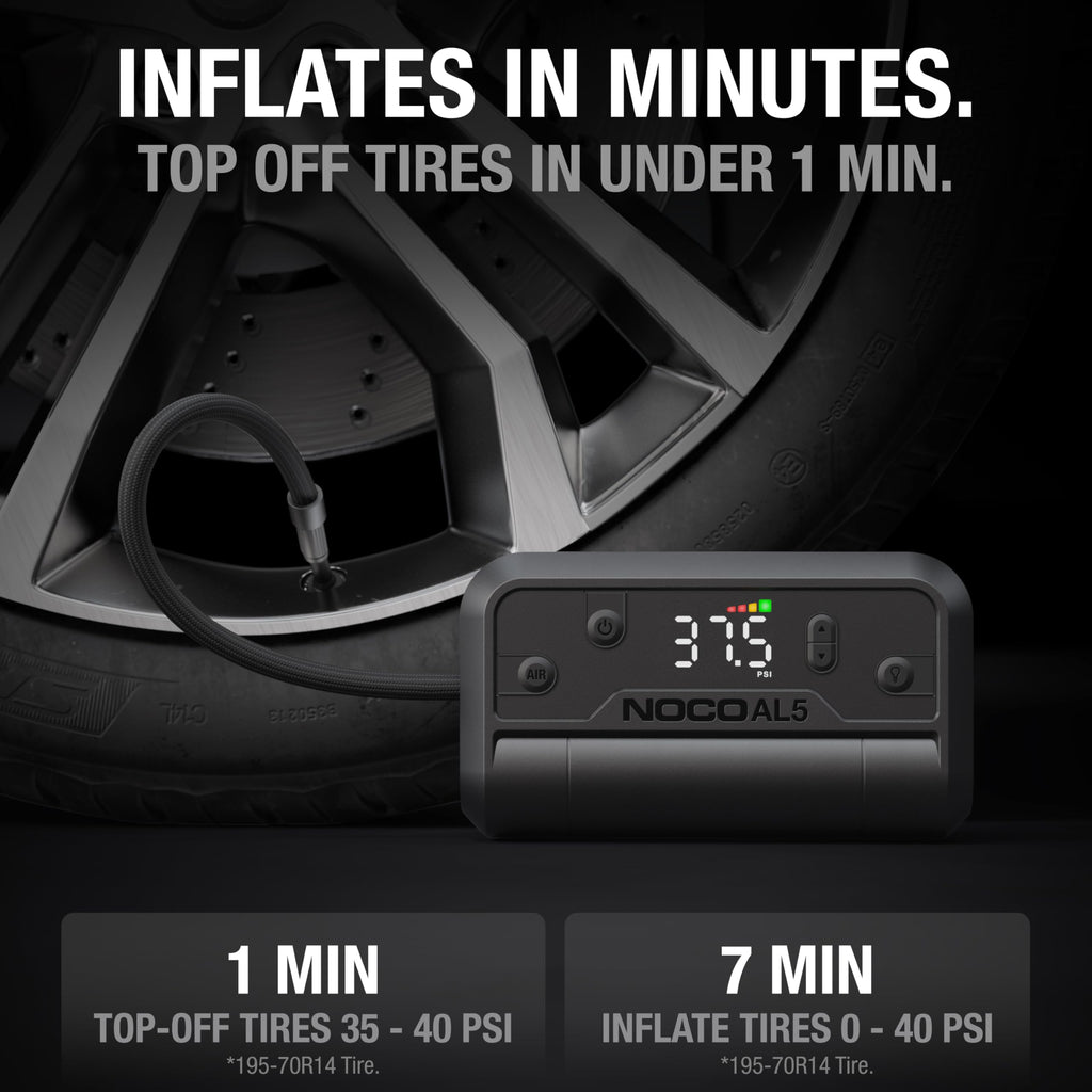 NOCO Air AL5: Cordless Tire Inflator – Portable Rechargeable Air Compressor with USB-C – 17 LPM Inflates 0–40 PSI in 7 Minutes – Digital Gauge + Auto-Shutoff – For Tires up to 31-Inches