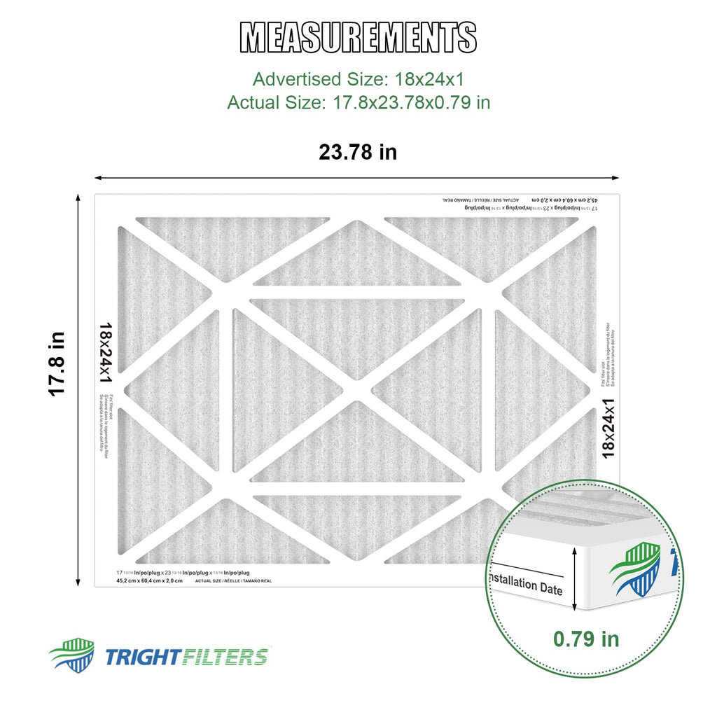 TRIGHTFILTERS 18x24x1 Air Filter 4 Pack, MERV 8 Pleated Dust Defense Air Filters Replacement for Air Conditioner & Furnace, Durable & Lightweight