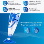 POOL BLASTER Centennial Cordless Pool Vacuum w/Pole Set - XL Debris Capacity & Advanced Filtration, Handheld Rechargeable Pool Cleaner for Sand, Silt & Leaves in Inground & Above Ground Pool