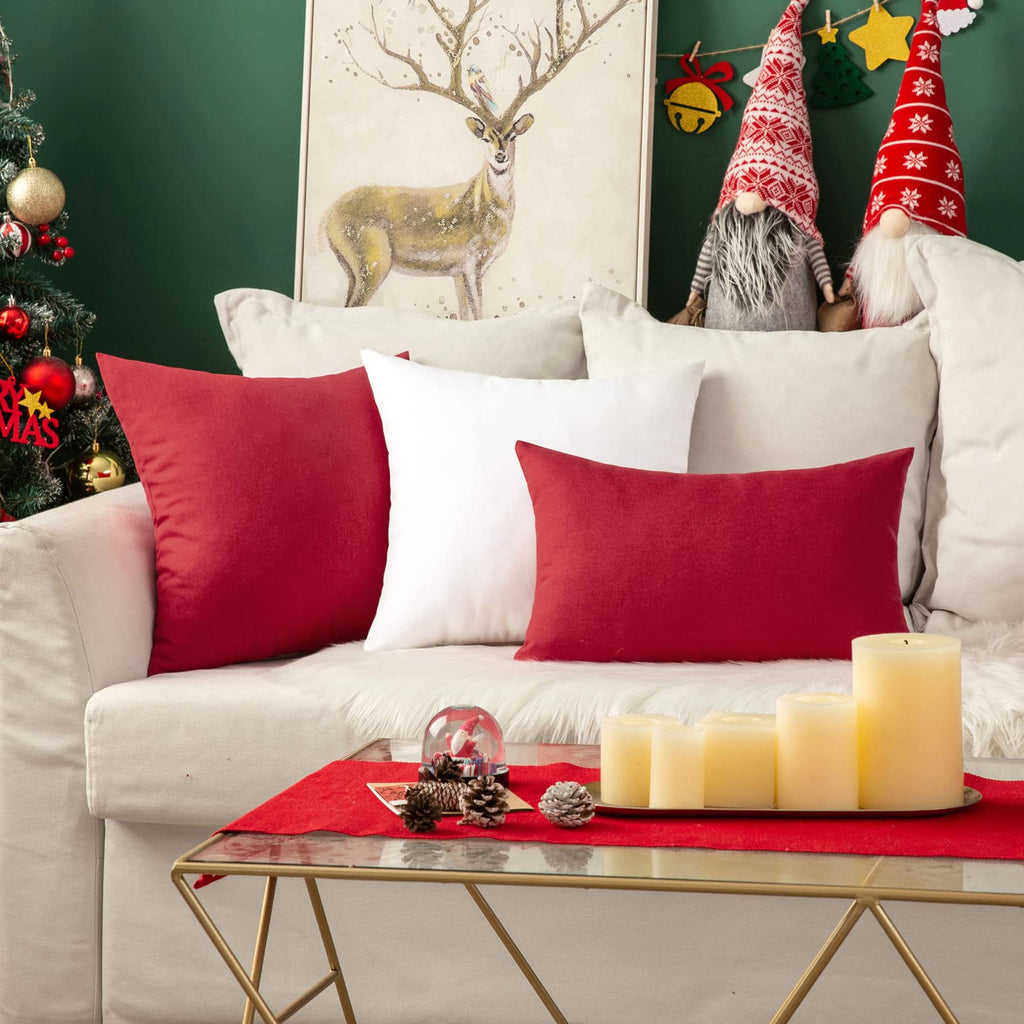 MIULEE Pack of 2 Christmas Decorative Outdoor Solid Waterproof Throw Pillow Covers Linen Garden Farmhouse Cushion Cases for Patio Tent Balcony Couch Sofa 12x20 inch Red