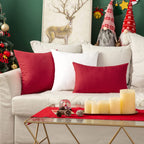 MIULEE Pack of 2 Christmas Decorative Outdoor Solid Waterproof Throw Pillow Covers Linen Garden Farmhouse Cushion Cases for Patio Tent Balcony Couch Sofa 12x20 inch Red
