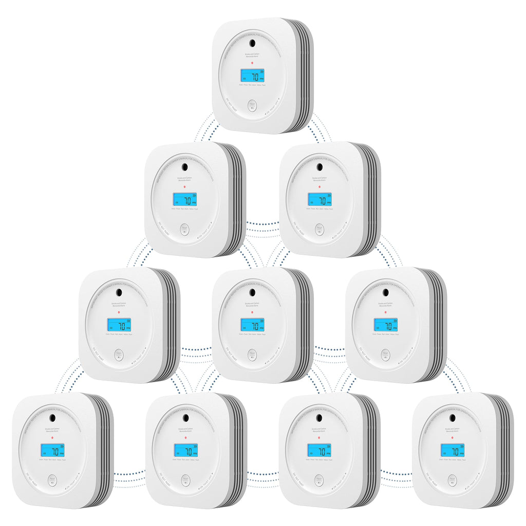 AEGISLINK Interlinked Smoke Carbon Monoxide Detector Combo, Smoke and CO Detector Battery Powered, Wireless Interconnected Smoke and CO Alarm, Digital Display, SC-RF200, 10-Pack