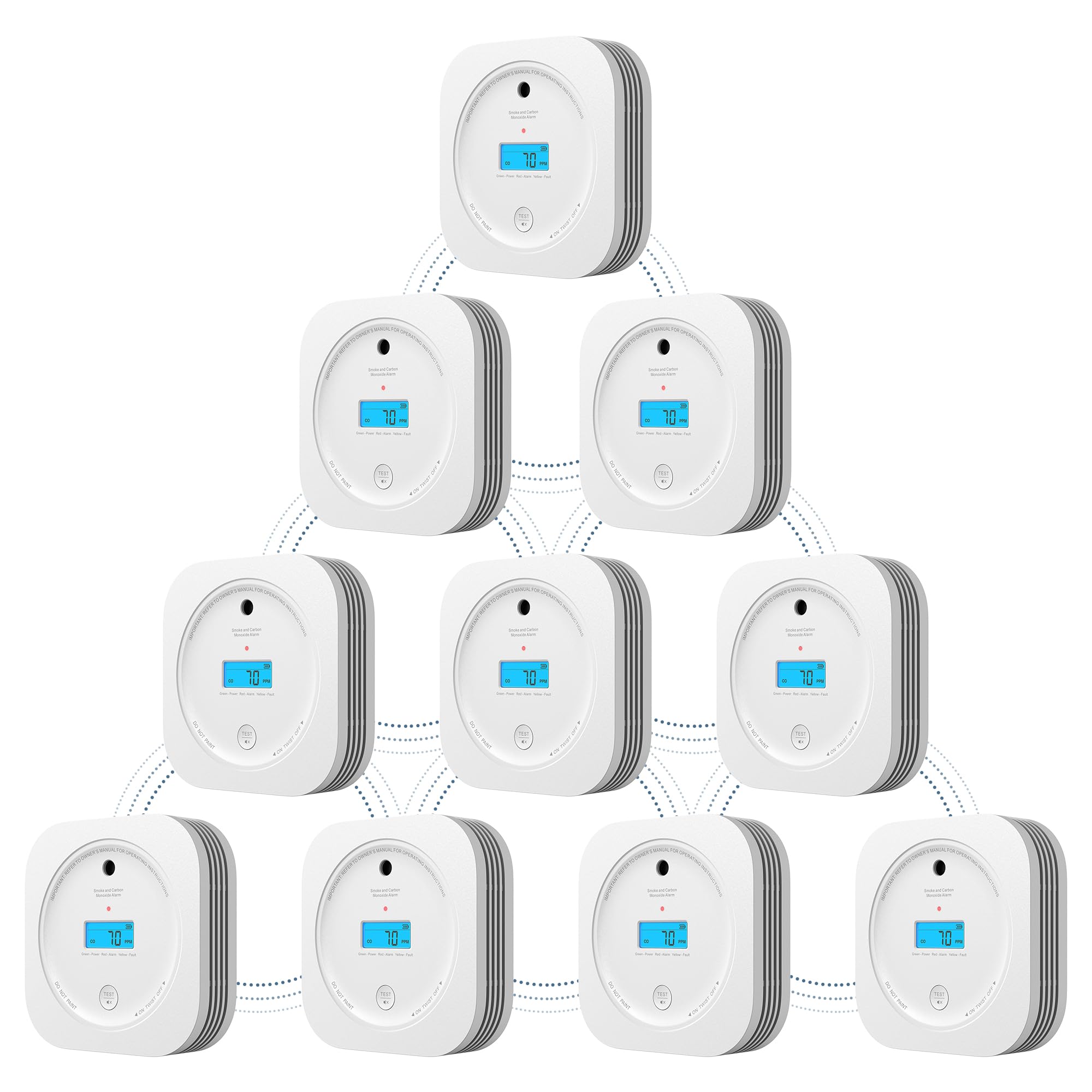 AEGISLINK Interlinked Smoke Carbon Monoxide Detector Combo, Smoke and CO Detector Battery Powered, Wireless Interconnected Smoke and CO Alarm, Digital Display, SC-RF200, 10-Pack