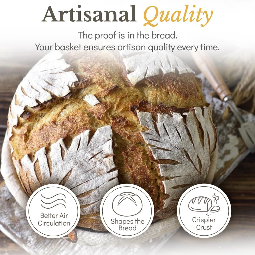 Superbaking Banneton Bread Proofing Basket, Sourdough Bread Baking Supplies, Round 9 Inch Sourdough Starter Kit, Proofing Basket for Bread Baking, Bread Making Supplies Tools, Banneton Basket Gift Set