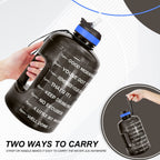 Motivational Gallon Water Bottle - with Straw & Time Marker BPA Free Large Reusable Sport Water Jug with Handle for Fitness Outdoor Enthusiasts Leak-Proof(Black,1 gallon)