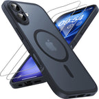 TOCOL 3 in 1 Magnetic for iPhone 16 Case, Upgraded Full Camera Protection, Compatible with Magsafe, Drop Protection, Translucent Matte Back Bumper Phone Cover 6.1-Inch（Black）