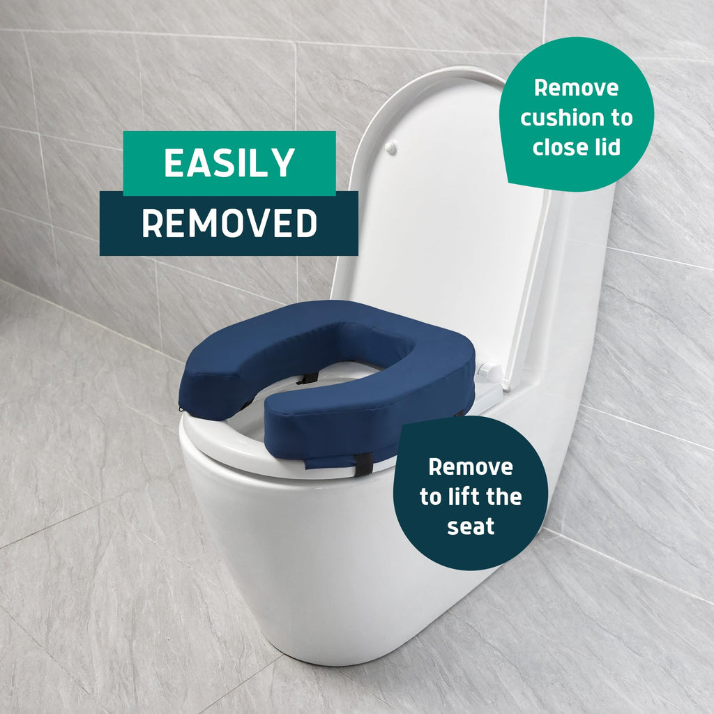 Lunderg Toilet Seat Riser for Seniors - Adds 3 inches. Universal Fit - FIRM Raised Toilet Seat Cushion with High-Density Foam for enhanced Comfort & Elevation. Post-Surgery Must have (Blue)