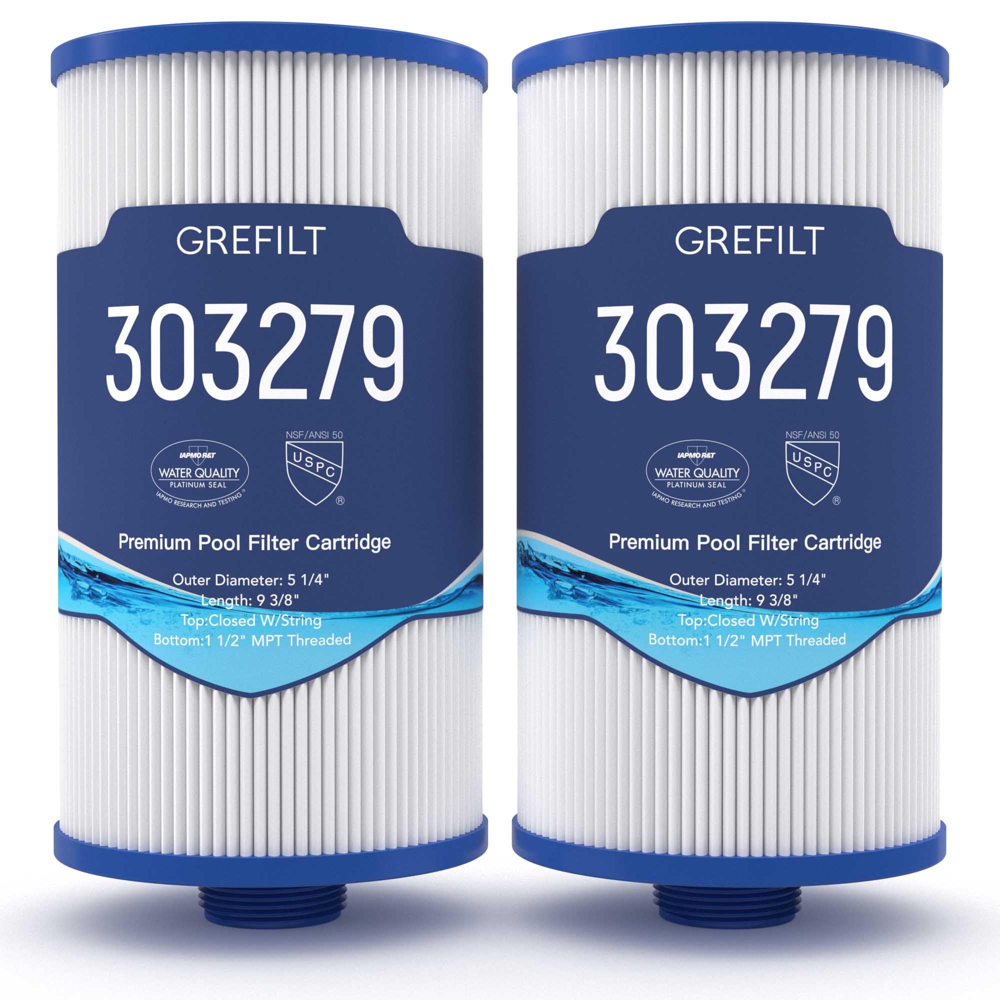 Grefilt Hot Tub Filter Compatible with Watkins 303279, PFF42TC-P4, FC-2402, 5CH-37, Spa Filter for Lifesmart, Freeflow, Hydromaster, Grandmaster, 1 1/2" MPT Threaded, 42 sq.ft. 2-Pack