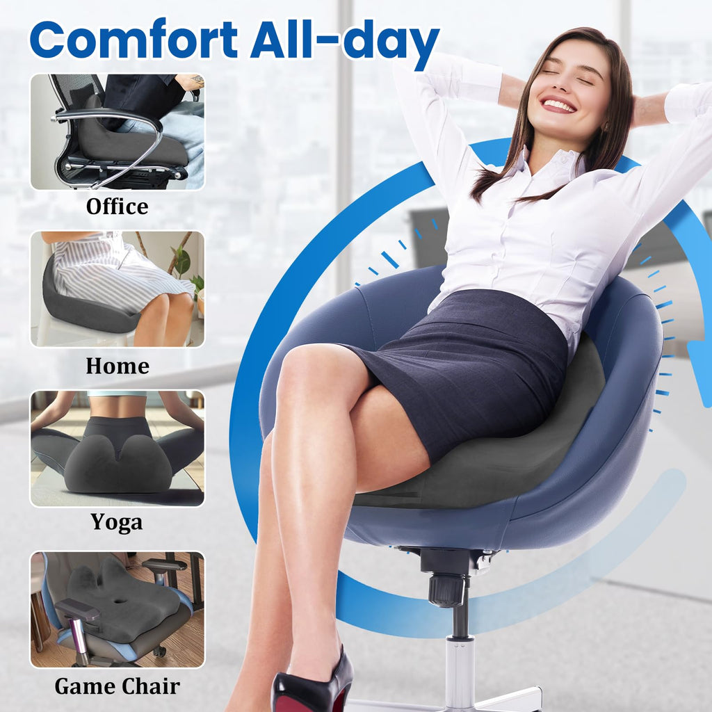 CushZone Seat Cushion, Memory Foam Office Chair Seat Cushion for Office Chairs/Car/Long Trip/Desk Chair/Gaming, Extra Large Size for Sciatica & Hip & Tailbone Pain Relief, Sciatica Support (Grey)