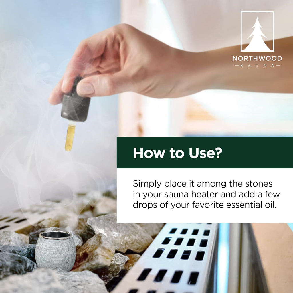Northwood Sauna - Sauna Aromatherapy Stone Cup - Essential Oil Diffuser - Natural Rock with Stainless Steel Bowl