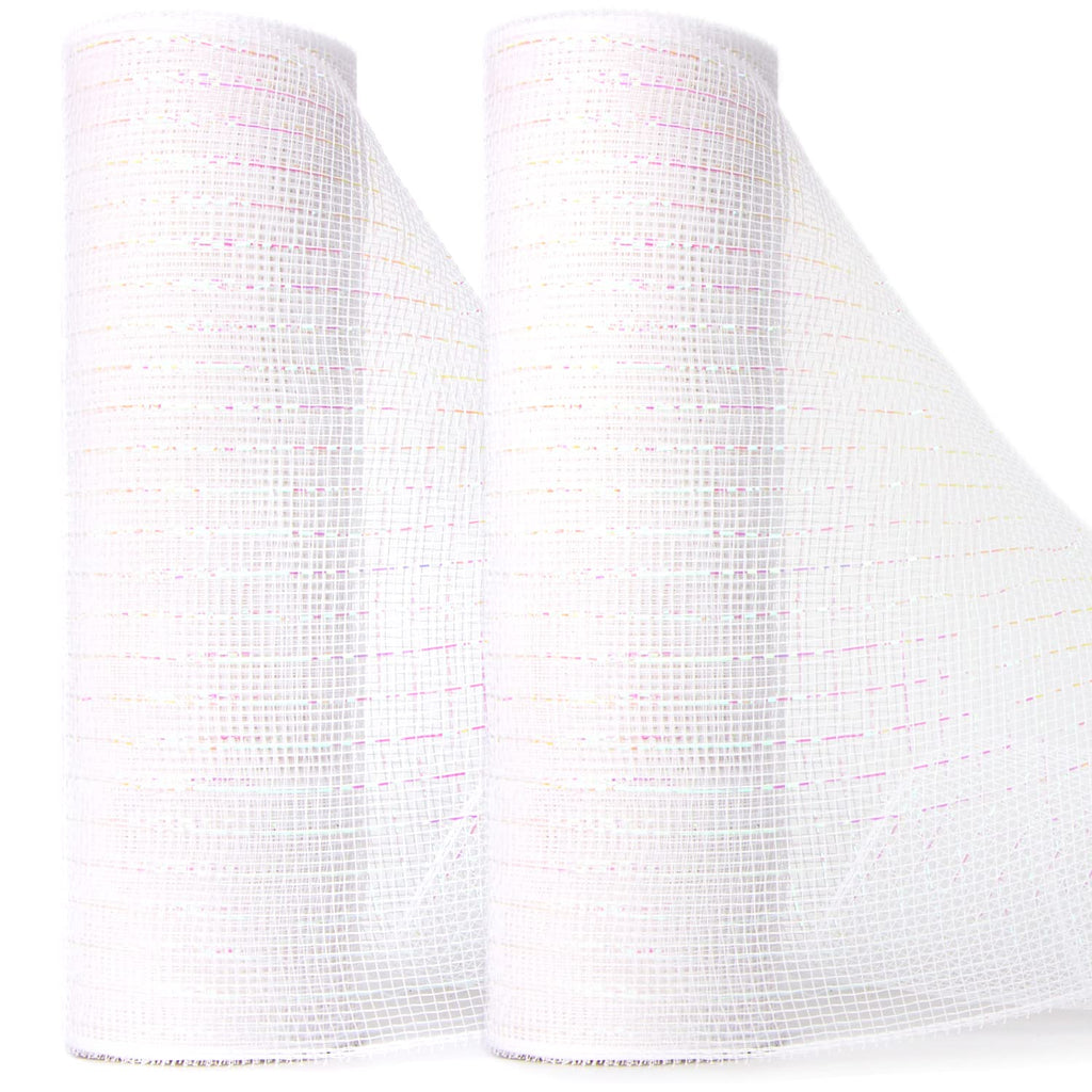 Ribbli 2 Rolls White Mesh Ribbon,10 inch x 30 feet(10Yard) Each Roll,Metallic White with Iridescent Foil,Christmas Ribbon for Wreath Swags and Decorating