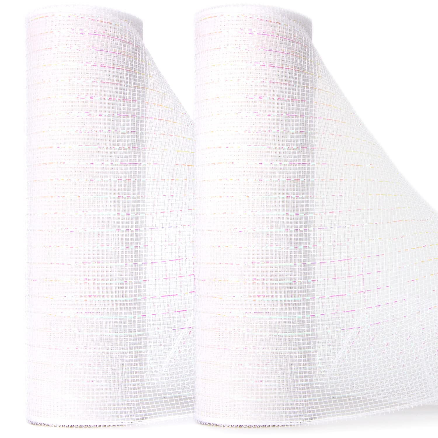Ribbli 2 Rolls White Mesh Ribbon,10 inch x 30 feet(10Yard) Each Roll,Metallic White with Iridescent Foil,Christmas Ribbon for Wreath Swags and Decorating