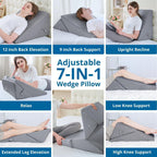 Sasttie Wedge Pillow for Sleeping Apnea, 9 & 12 Inch Adjustable Bed Wedge Pillow for Back Pain Relief, Cooling Memory Foam Pillow Wedge for Post Surgery, Acid Reflux and Snoring, Dark Grey & White