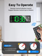 MASHI Digital Wall Clock, 17.3" Large Display Digital Clock with Remote Control, Auto-Dimming Wall Clock with Night Light, DST, Date Week,Temp for Living Room, Bedroom, Decor, Gift for Elderly