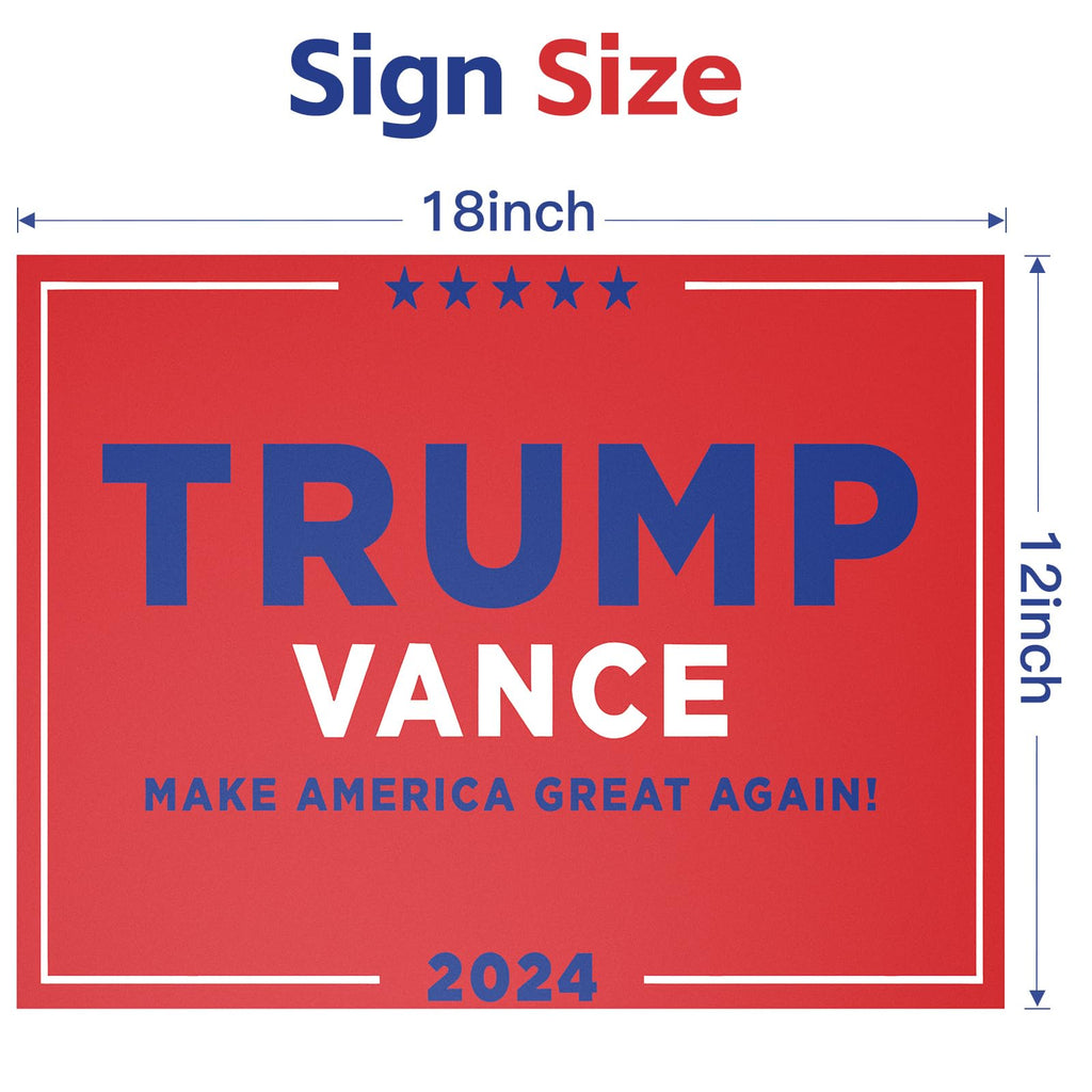 Trump sign, Trump Vance Sign, 9-pack 18" x 12" Double-Sided Trump Vance 2024 Sign, Support Trump Vance 2024 Campaign, Trump Vance Rally signs 2024, MAGA, Make America Great Again