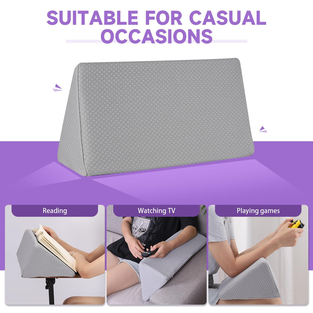 Small Wedge Pillow, Small Wedge Pillow for Sleeping, Foam Wedge for Yoga, Laptop, Memory Foam Positioning, Foam Pillow for Chair, Provide Support and Relieve Fatigue(Grey-S)