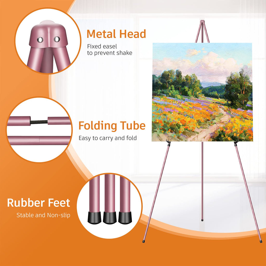 Easel Stand for Display, Aredy 63" Portable Painting Easel, Lightweight Metal Easels for Painting Canvas, Wedding Sign (2 Pack, Pink)
