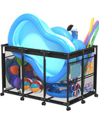 SHAPON Pool Storage Bin XX-Large, Nylon Mesh Pool Float Storage Organizer for Noodles, Goggles, Floats & Balls, Outdoor Pool Toy Storage with Rolling Cart for Swimming Equipments, Black
