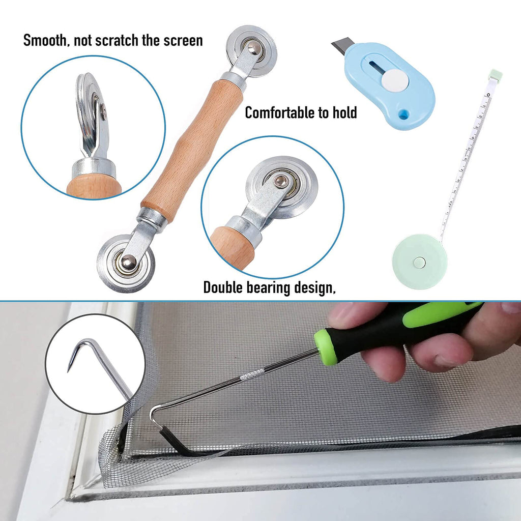 Windows Screen and Screen Door Repair Kit, 48"x118" Charcoal Fiberglass Mesh with Rolling Tool/Hook/Ruler/Cutter/Spline - Window Screen & Sliding Screen Door Replacement for Windows, TOOLTRIZ