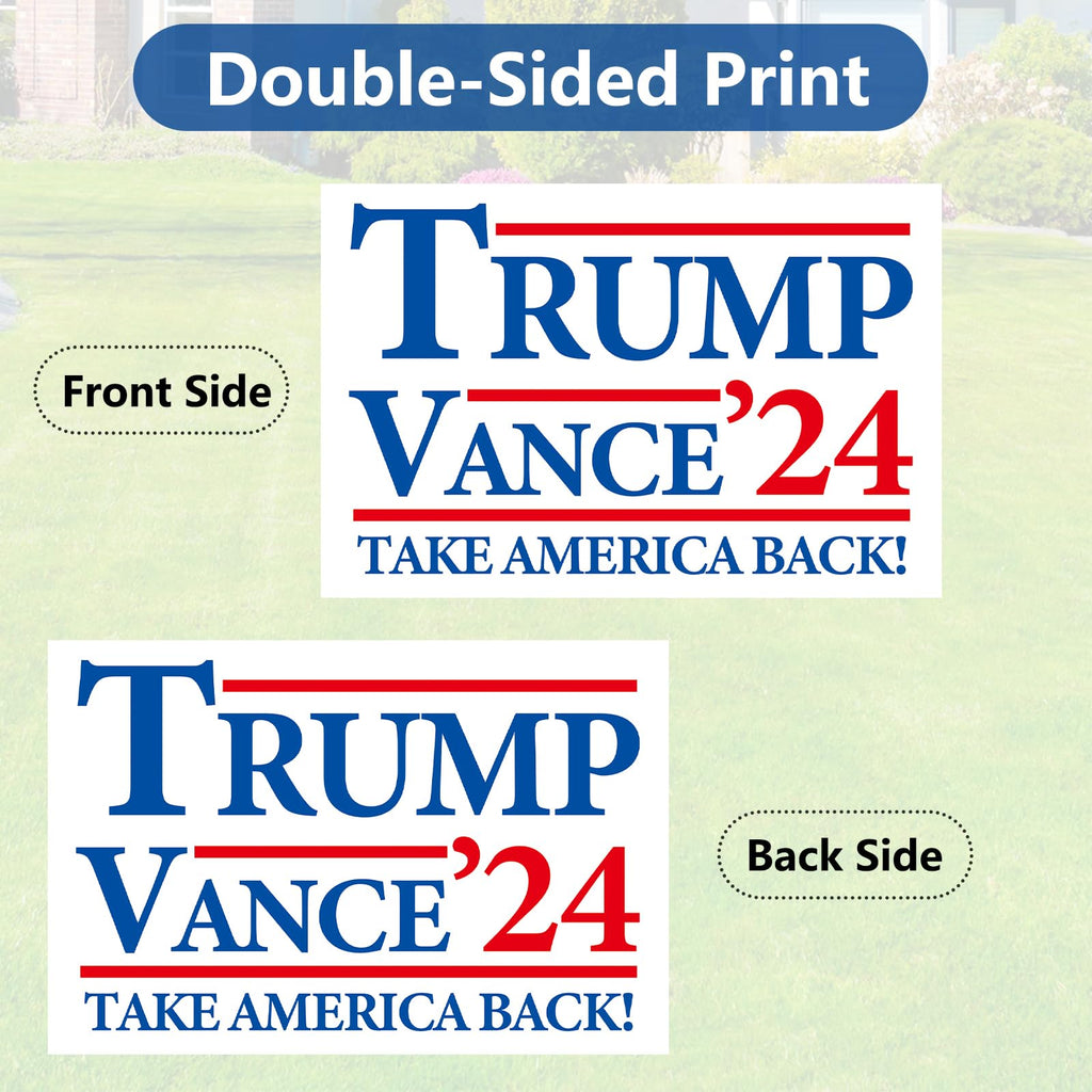 Probsin Trump Vance 2024 Yard Sign Double Sided 16" x 24" Trump Vance'24 Take America Back MAGA Signs Voted for Trump Vance Outdoor Decorations for Lawn, Garden, Window, Party Supplies (White)