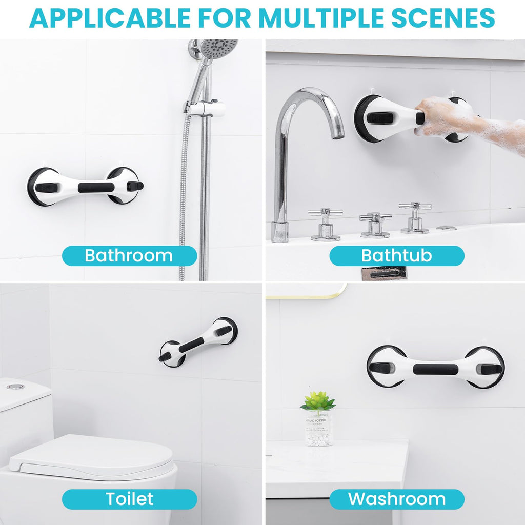 TAILI Shower Grab Bar, 12 Inch Shower Handle for Bathtubs and Showers for Elderly, Suction Grab Bars for Seniors Bathroom Safety Handle for Elderly, No Drilling Removable,Black