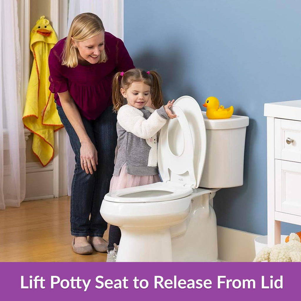 Little2Big Toilet Seat with Built-In Toddler Potty Training Seat, Slow Close, Easy to Install, Made in USA, ELONGATED, White
