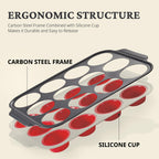 BRONYPRO Silicone Muffin Pans for Baking with Metal Frame, Egg Bite Molds, Cupcake Pans 12 Regular Size, Muffin Tins Easy to Pop Nonstick Non Toxic Bakeware for Oven, Red