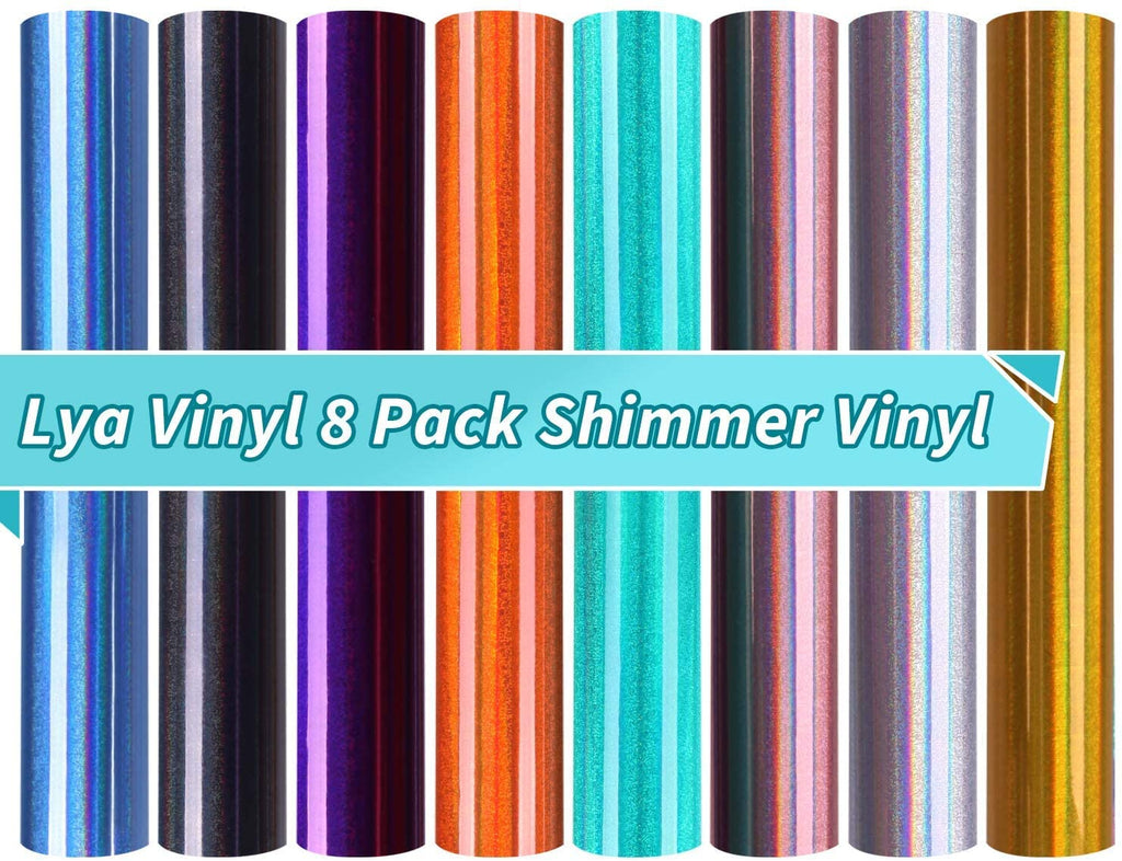 Lya Vinyl Holographic Permanent Vinyl Bundle - 8 Pack Permanent Sparkle Holographic Vinyl Sheets, 12” x 12” Adhesive Vinyl Sheets for Craft DIY, Birthday Party, Christmas Decoration