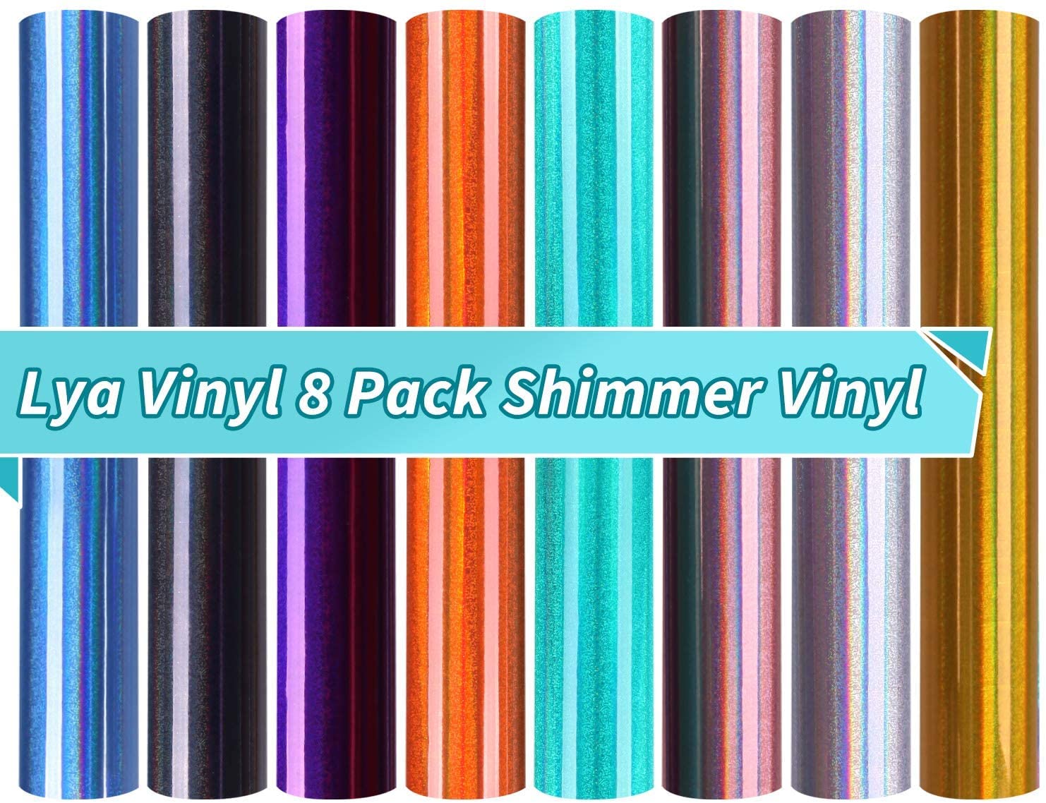 Lya Vinyl Holographic Permanent Vinyl Bundle - 8 Pack Permanent Sparkle Holographic Vinyl Sheets, 12” x 12” Adhesive Vinyl Sheets for Craft DIY, Birthday Party, Christmas Decoration