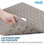 SlipX Solutions Microban-Infused Rubber Shower Mat, 21" x 21" | Anti-Slip Square Bath Mat w/ 140 Power Grip Suction Cups | Tan