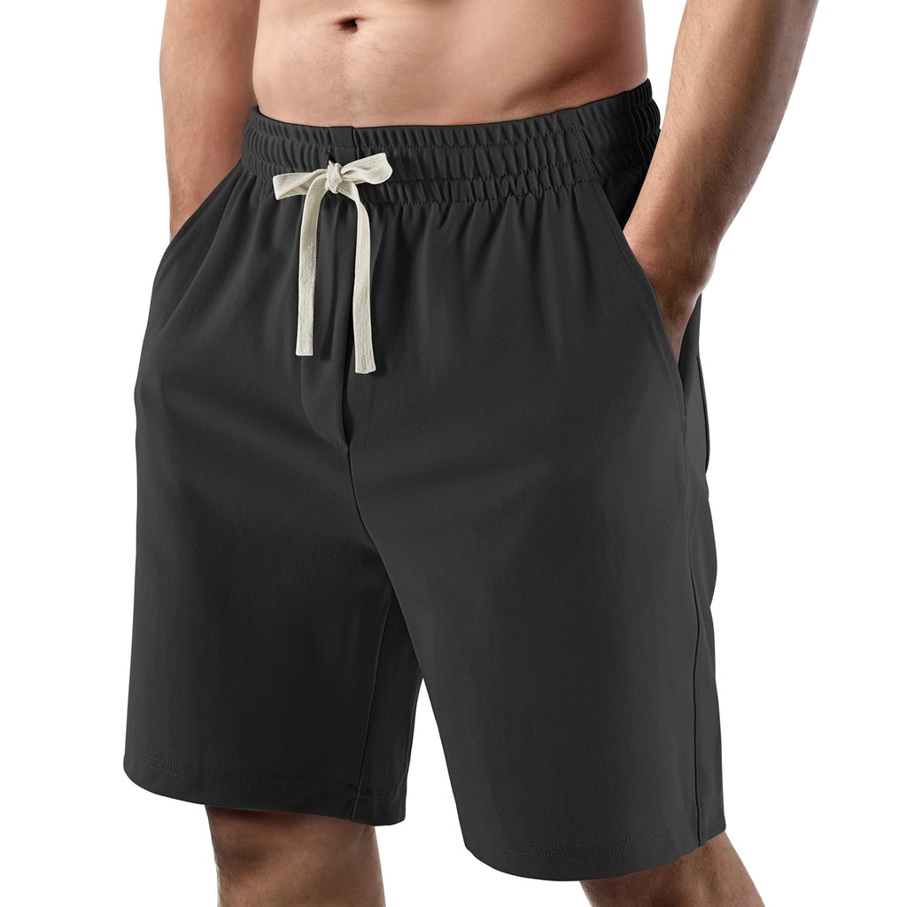Men's Outdoor Shorts Casual Elastic Waist Drawstring Summer Beach with Pockets Lightweight Hiking Quick Dry Sports Shorts-S Dark Gray