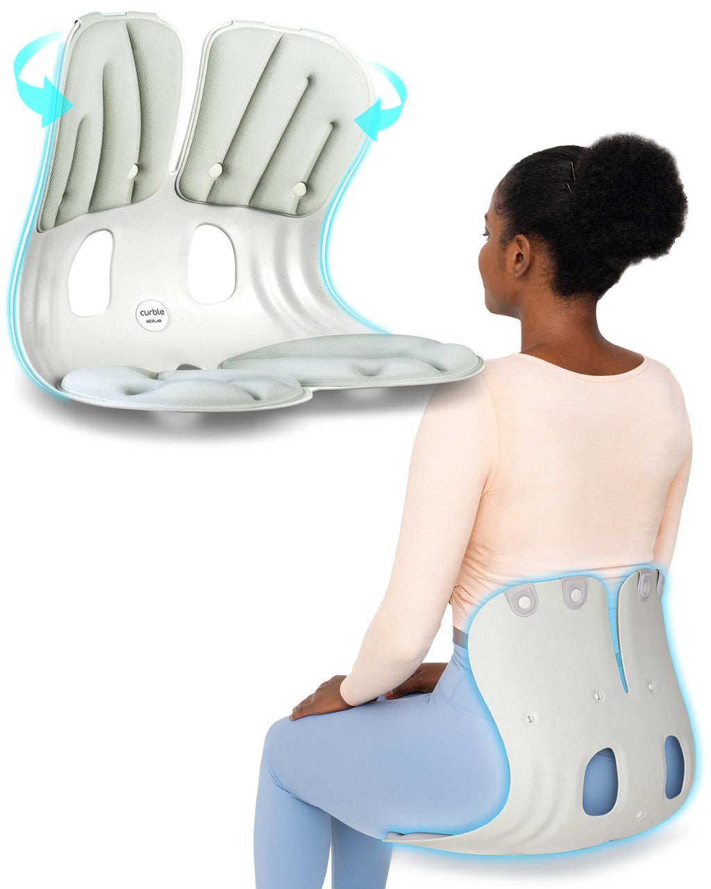 curble Grand(Extra Wide & Sturdy) – Ergonomic Back and Lumbar Support for Good Posture Correction and Back Pain Relief, Perfect for Office, Floor Seat and Work from Home, Patented (Grey)