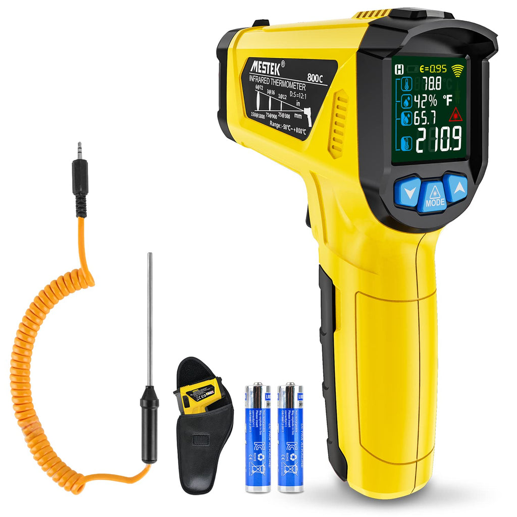 MESTEK Infrared Thermometer Gun, Digital Temperature Gun -58℉~1472℉ IR Laser Thermometer Temp Gun for Cooking/Pizza Oven/Freezer with Food Thermometer Alarm Function Adjustable Emissivity & Humidity