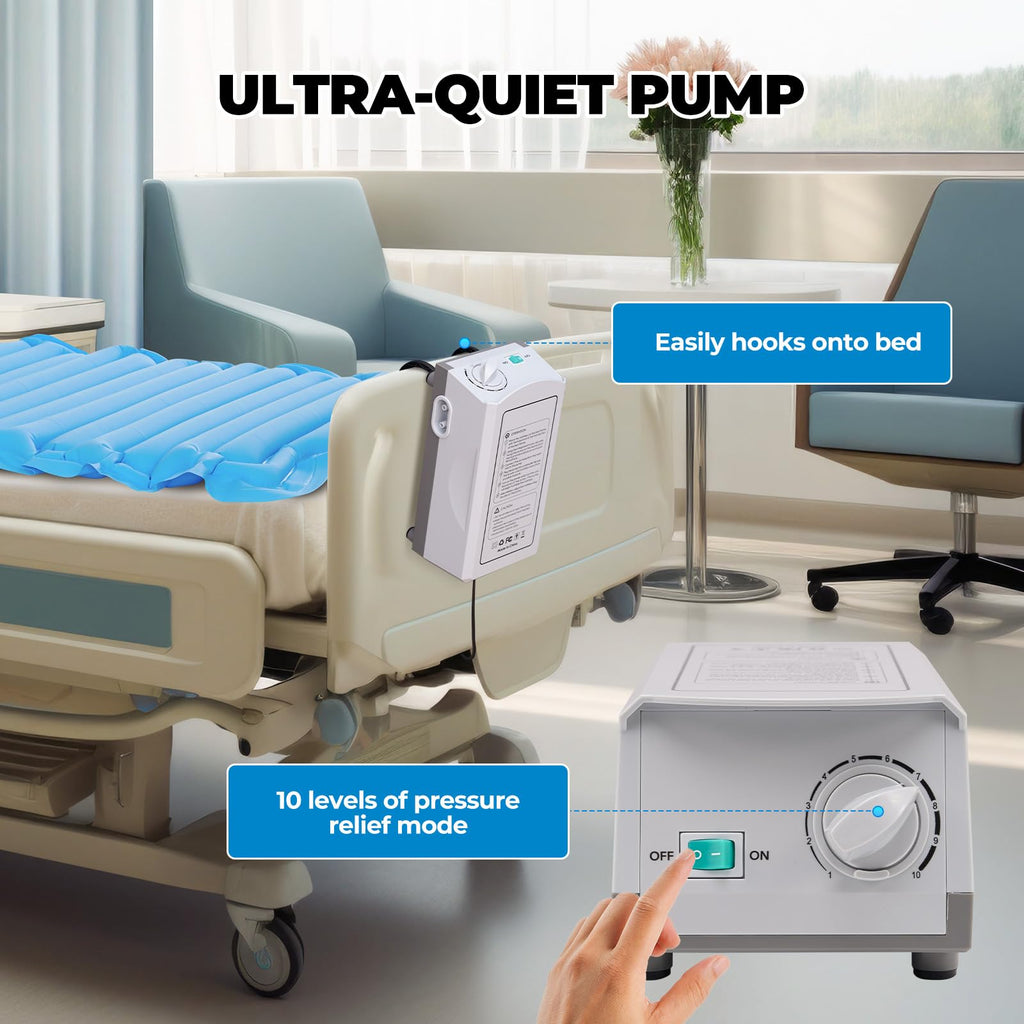 Careboda Alternating Air Pressure Mattress Pad, Bed Sore Prevention Solution, Mattress Topper with 10-Level Pump, Waterproof Pressure Relief Ulcer Cushion Pad for Bed Sores for Hospital and Home