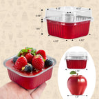 50 Pcs Mini Square Baking Cups with Lids,10oz Aluminum Foil Mini Cake Pans with Lids,Disposable Ramekins Cake Pans,300ml Dessert Cups Cupcake Pans for Wedding Birthday Party,Red