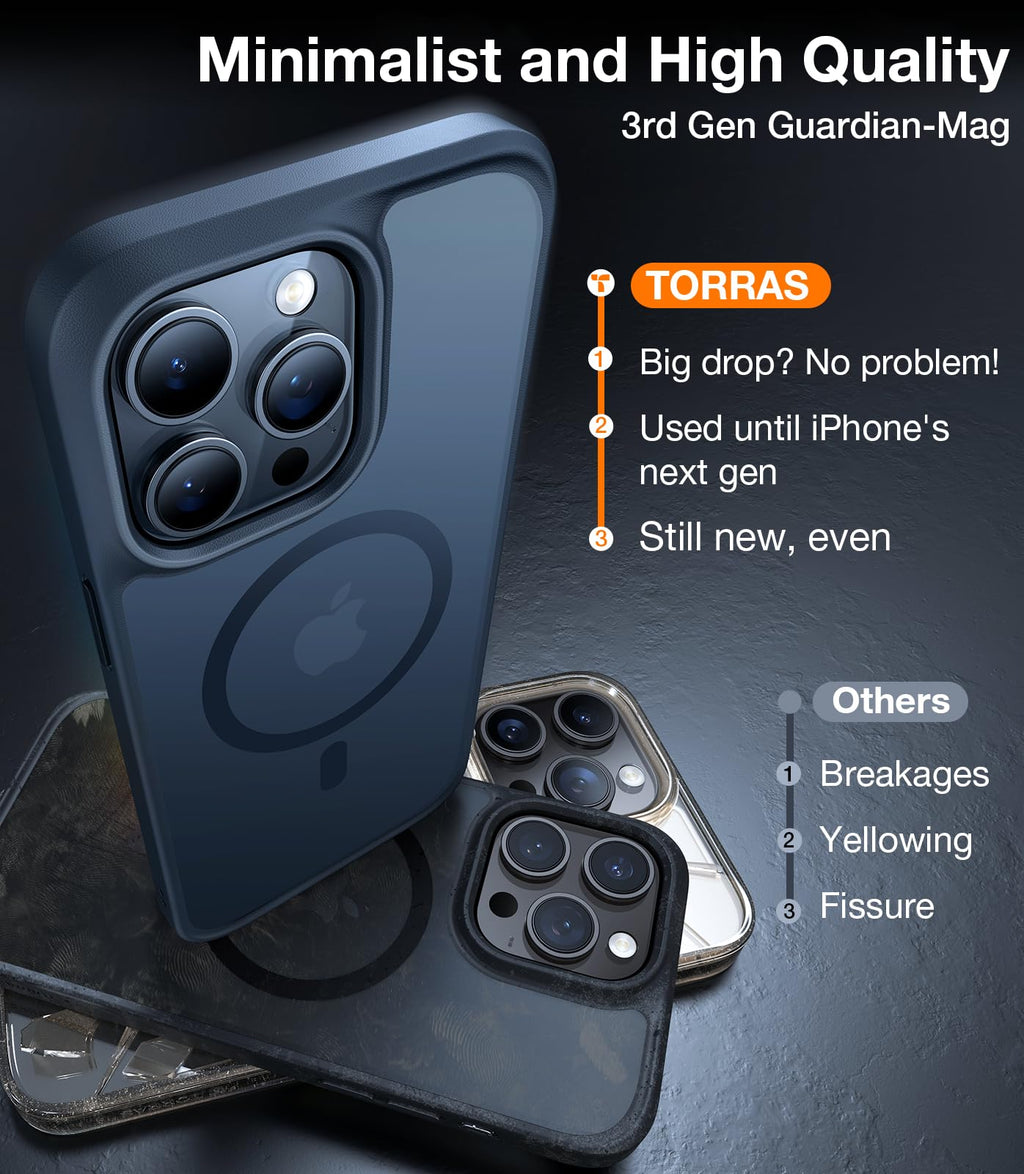 TORRAS Magnetic & Shockproof for iPhone 16 Pro Max Case, 4X Military Grade Protection, Fit for MagSafe, Translucent Slim Case for iPhone 16 Pro Max Anti-Fingerprint Anti-Scratch 6.9", Black Titanium