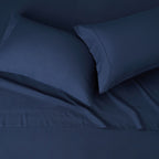 Amazon Basics Lightweight Super Soft Easy Care Microfiber 4-Piece Bed Sheet Set with 14-inch Deep Pockets, Queen, Navy Blue, Solid