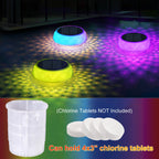 Solar Pool Chlorine Floater with Automatic Darkness-Sensing Light - Floating Dispenser Holds 3" Tablets (Not Included), Anti-Sinking Chlorinator & Bromine Holder for Pool SPA Party