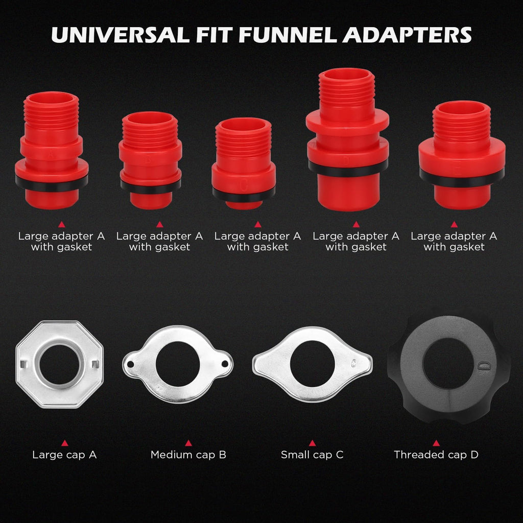 22-Piece No-Spill Coolant Filling Funnel Kit and Siphon Hose Pump, Radiator Coolant Filling Spill-Proof Funnel Kit with Adapters, Extensions, PVC Hose, Engine Oil Funnels, Towel for Universal Vehicle