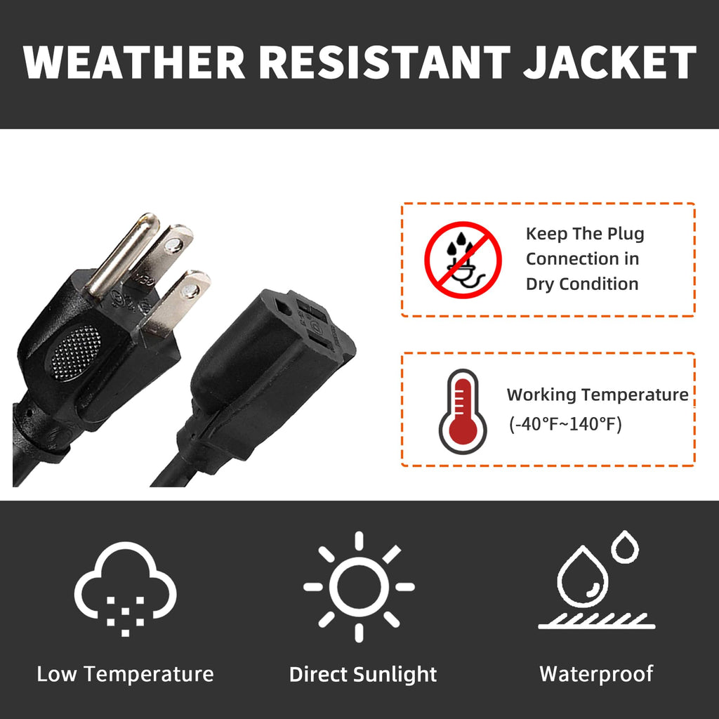 HONDERSON 15FT Outdoor Extension Cord-16/3 SJTW Durable Black Extension Cable with 3 Prong Grounded Plug for Safety,Great for Outside Christmas Decorations