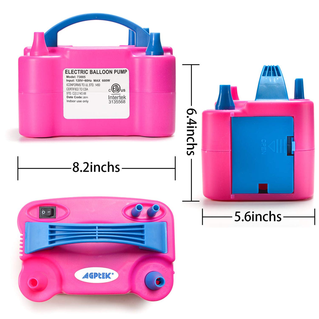 Electric Air Balloon Pump, AGPTEK 110V 600W Rose Red Portable Dual Nozzle Inflator/Blower for Party Decoration