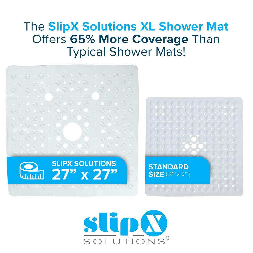 SlipX Solutions Case Pack - Square Shower Mat, Extra Large 27"x27", Non-Slip Stall Mat for Elderly & Kids Standing Bath Tub Mat, Machine Washable, Suction Cups, Clear, Case of 4