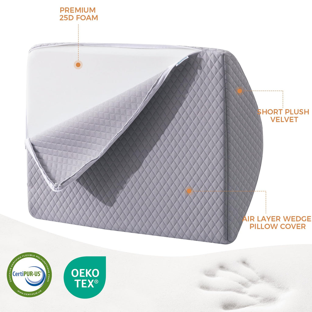 Knee Wedge Pillow 6.3'' for Post-Surgery Recovery - Leg Elevation Support for Sleep Position,Alleviating Lower Back & Hip Pain Enhancing Circulation in Ankles Legs Triangle Pillow with Removable Cover