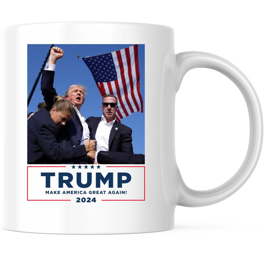 Trump Shot At Coffee Mug - Trump Bloody Ear Fist Pump PA Butler Pennsylvania Rally Failed Assassination Attempt - Trump 2024 - 11 Ounce Coffee Cup - Dishwasher and Microwave Safe - TRUMP15
